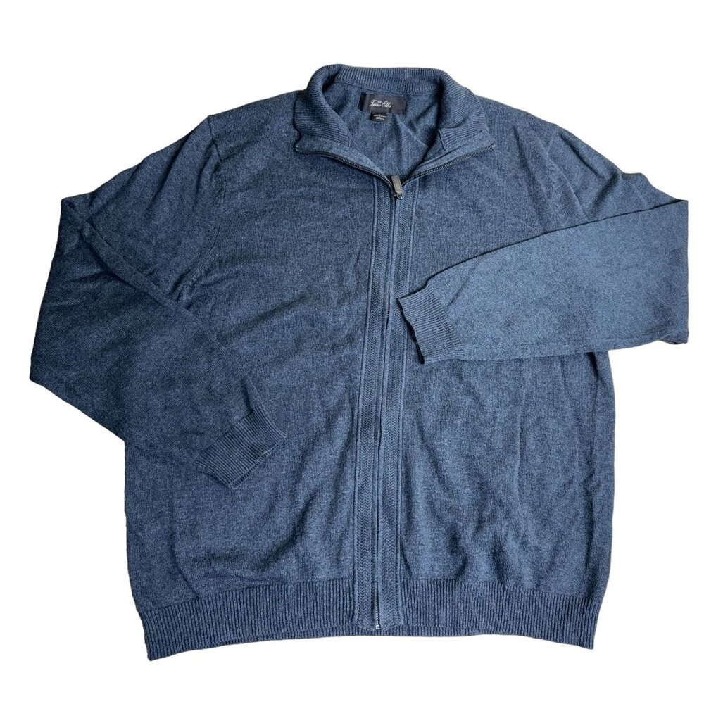 Tasso Elba Mens Full-Zip Cardigan Sweater L 100% Cotton Gray